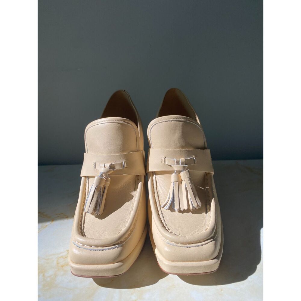 Sam Edelman Jed Platform Block Heel Leather Loafers Eggshell Retro Sz 8M - Picture 9 of 9